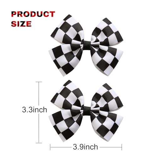 JiaDuo 4PC Racing Black and White Checkered Flag Hair Bow Clips for Girls